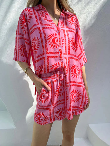 Aria Shorts - Sunburst Red Print